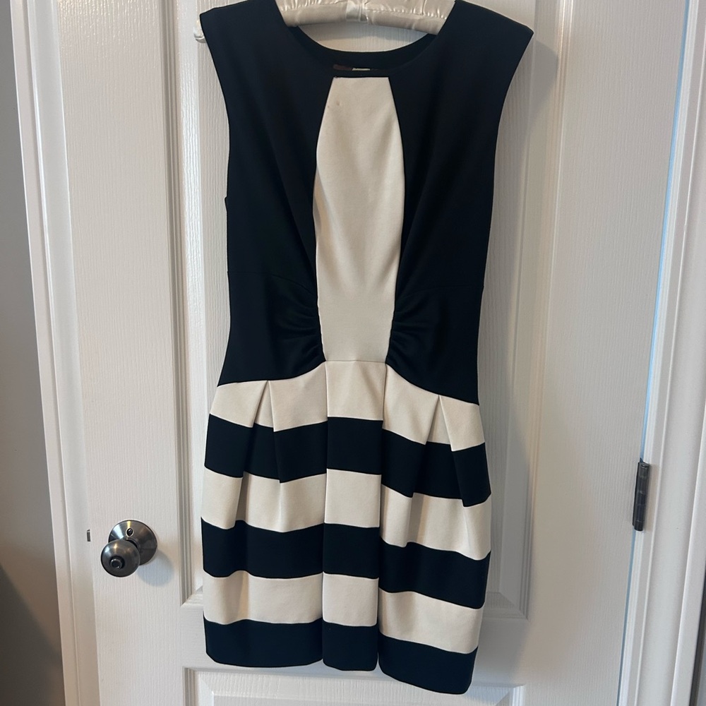 Anthropologie Elegant Black and Cream Striped Dress